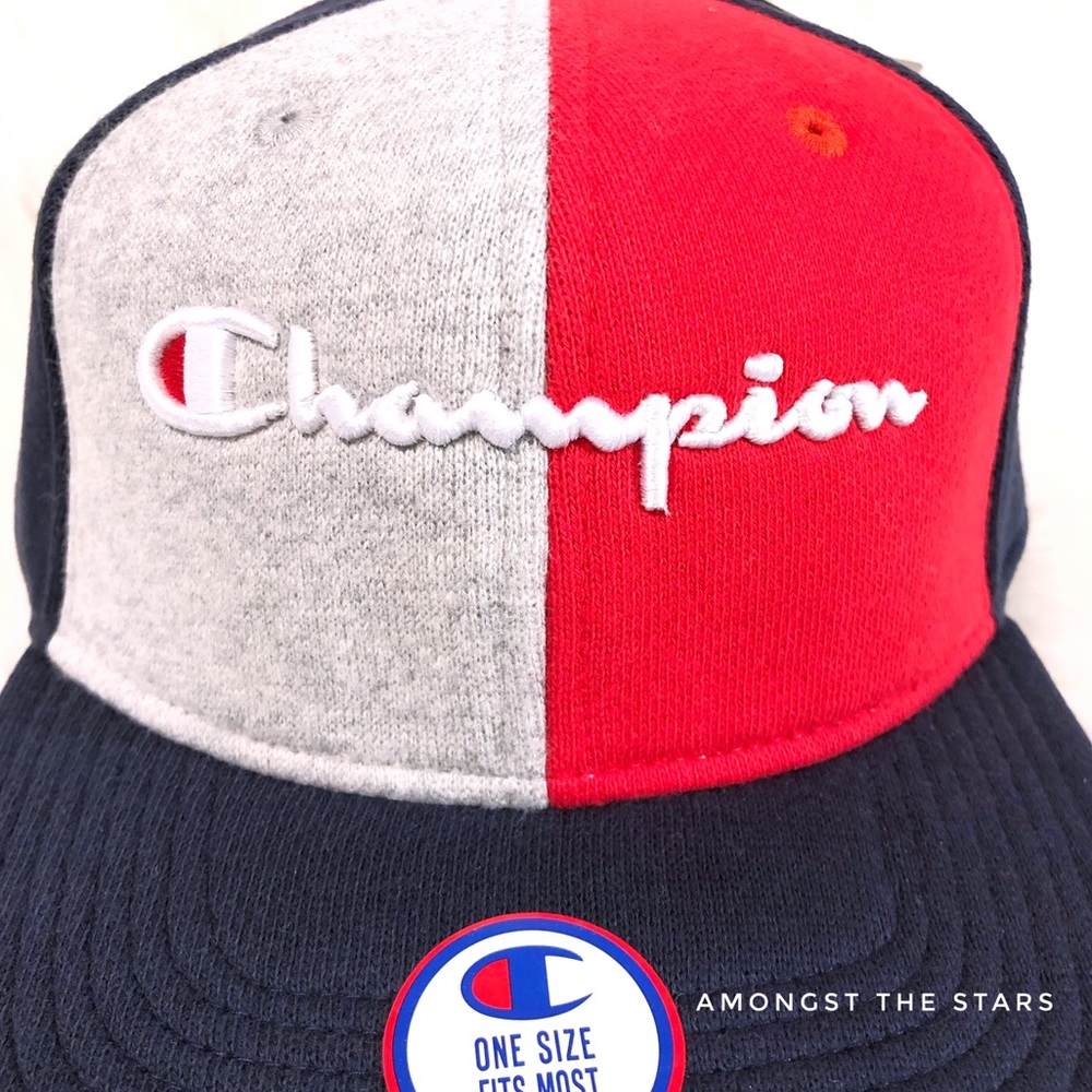 Champion Reverse Weave Red Blue Grey Strapback Hat - Picture 3 of 7